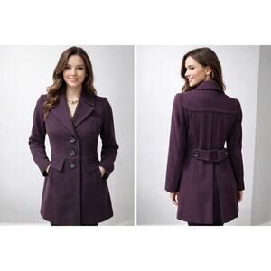 Kristen Blake Wine Wool Blend Coat Size 2 Fully Lined Elegant